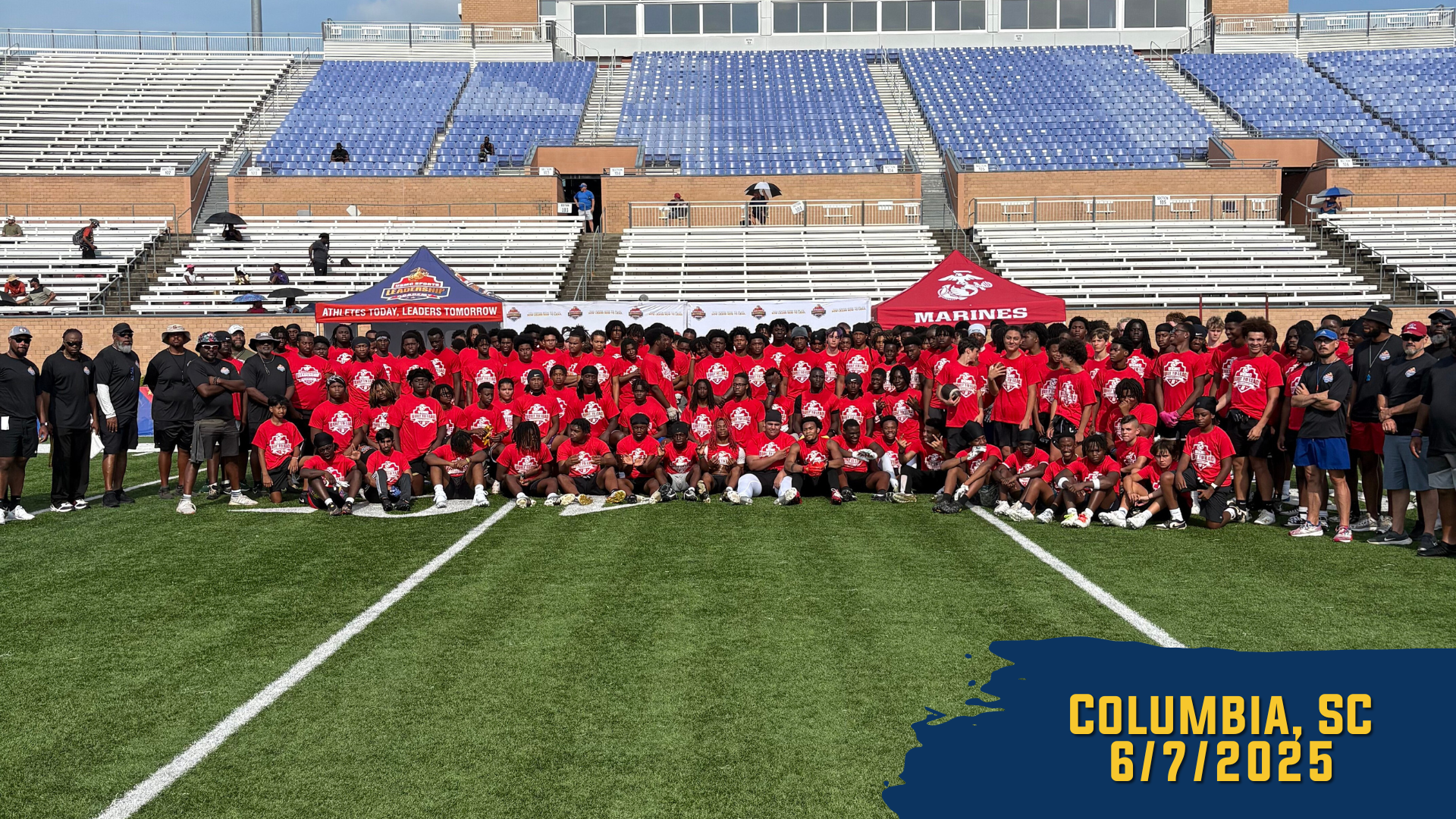 group picture of the athletes at our columbia football camp